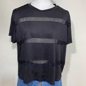 Gypsies & Moondust‎ Mesh Stripe Top Womens Large Black Short Sleeve GJ2216AVC